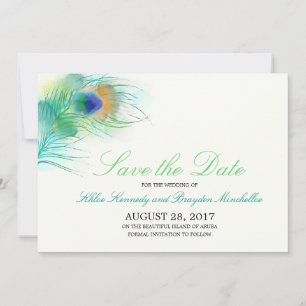 Watercolor Peacock Feather Save the Date