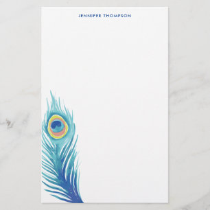 Watercolor Peacock Feather Stationery