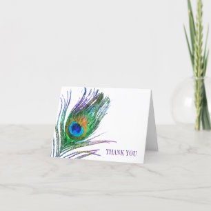Watercolor Peacock Feather Thank You Card