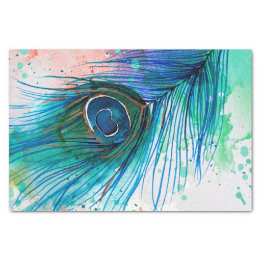 Image of Watercolor Peacock Feather Tissue Paper