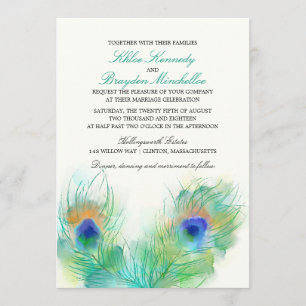 Watercolor Peacock Feather Wedding Invitation