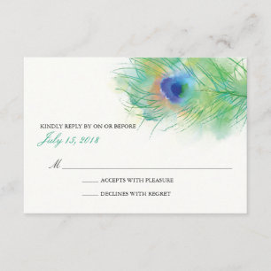 Watercolor Peacock Feather Wedding RSVP Card
