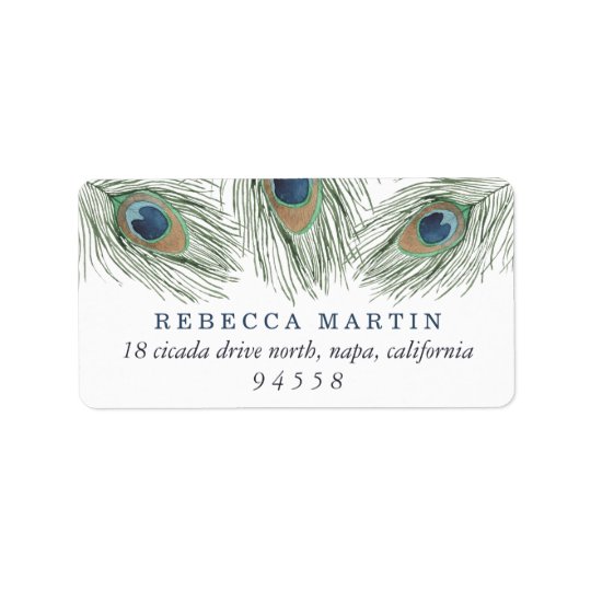 Watercolor Peacock Feathers Return Address Label