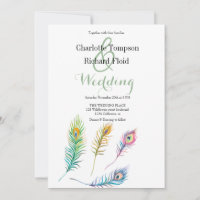 Watercolor Peacock Feathers Wedding 