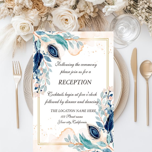 Watercolor Peacock Floral Reception Invitation (Creator Uploaded)