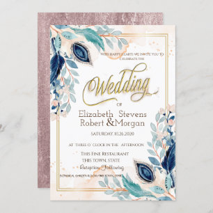 Watercolor Peacock Floral Wedding Invitation