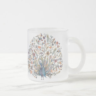 Watercolor Peacock Frosted Glass Coffee Mug