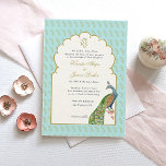 Watercolor Peacock & Ganesh in gold Wedding  Invitation<br><div class="desc">Elegant watercolor peacock in a golden arch and golden ganesh on top with pale aqua and gold paisley background wedding Invitation. Perfect for Indian wedding.</div>