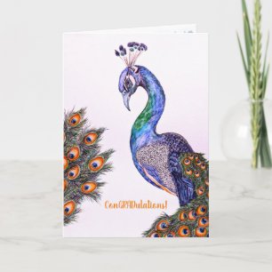 Watercolor Peacock Graduation Folded Greeting Card