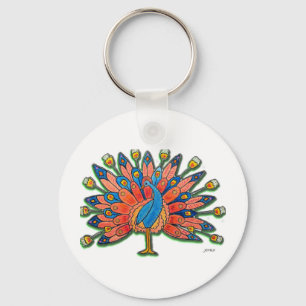 Watercolor Peacock Key Ring
