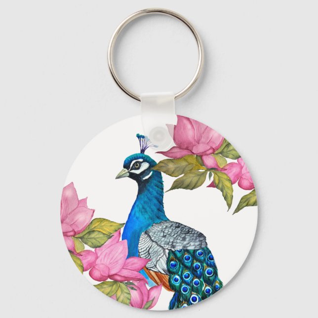 Watercolor peacock key ring (Front)