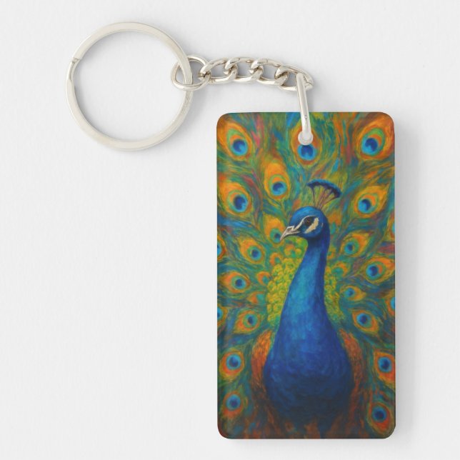 Watercolor Peacock Key Ring (Front)