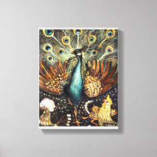 Watercolor Peacock Painting Stretched Canvas Print