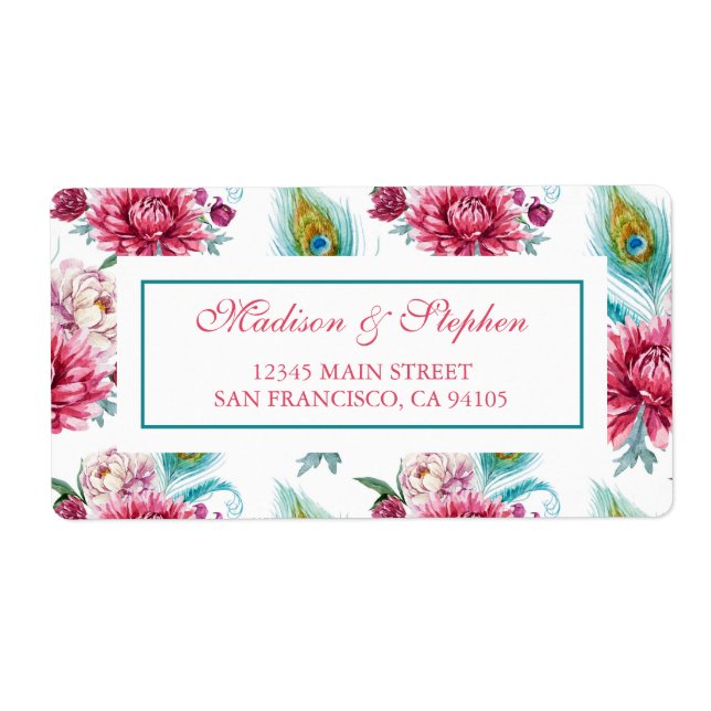 Watercolor Peacock & Red Floral -  Wedding (Front)