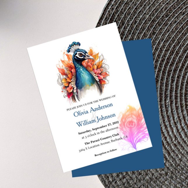 Watercolor Peacock Wedding Invitations (Creator Uploaded)