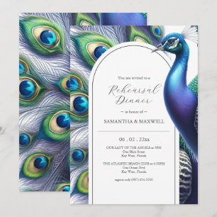 Watercolor Peacock Wedding Rehearsal Dinner Invitation