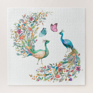 Watercolor Peacocks and Butterflies Jigsaw Puzzle