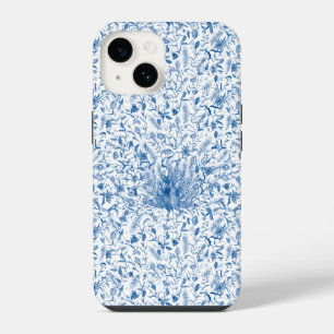 Watercolor Peacocks Blue Floral Pattern iPhone 14 Case