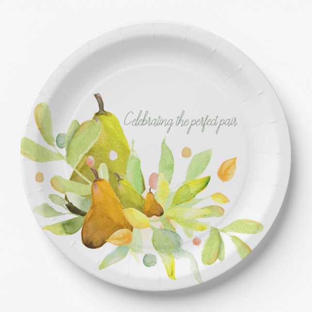 Watercolor Pear and Fruit with Greenery  Paper Plate (Front)