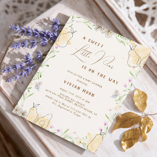 Watercolor Pear Floral Garden Baby Shower Invitation