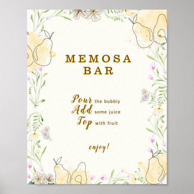 Watercolor Pear Floral Garden Memosa Bar Sign (Front)