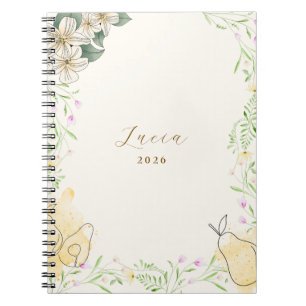 Watercolor Pear Floral Garden Notebook