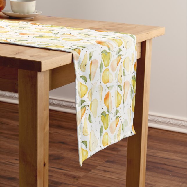 Watercolor Pear Fresh Fruit Pattern Short Table Runner (In Situ)