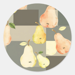 Watercolor Pear Patchwork Pattern Design Classic Round Sticker