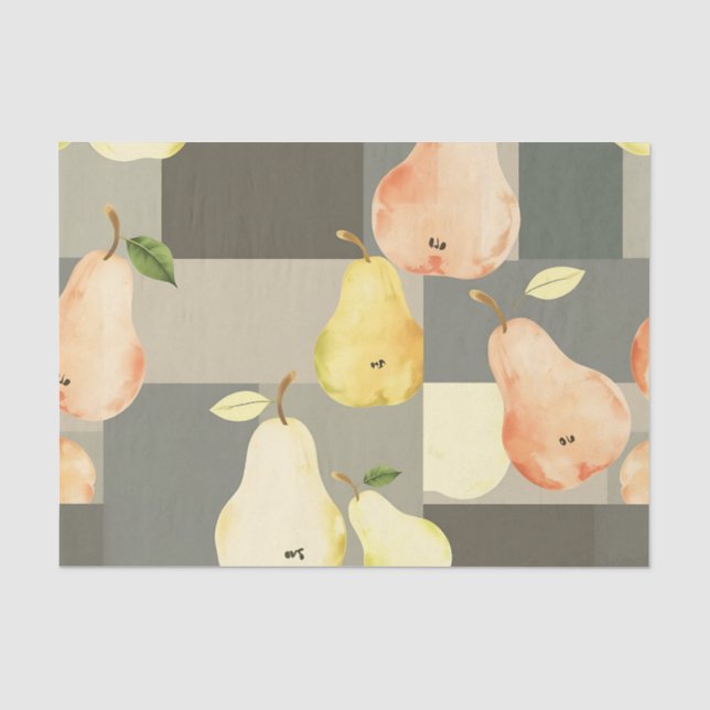 Watercolor Pear Patchwork Pattern Design Tissue Paper (Front)