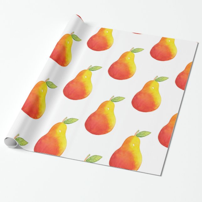 Watercolor Pear Pattern Wrapping Paper (Unrolled)