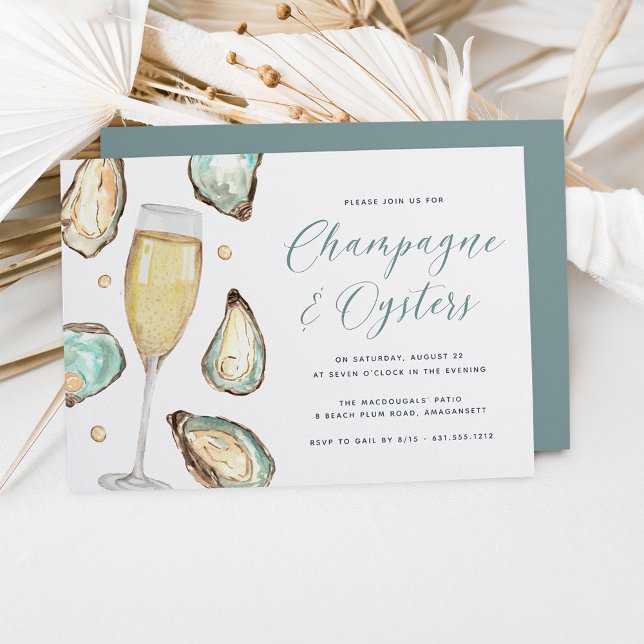Watercolor Pearl Champagne & Oysters Party Invitation (Creator Uploaded)