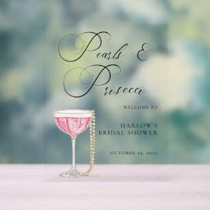 Watercolor Pearls and Prosecco Bridal Shower  Acrylic Sign