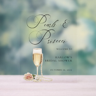 Watercolor Pearls and Prosecco Bridal Shower  Acrylic Sign