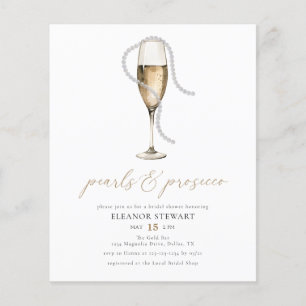 Watercolor Pearls and Prosecco Bridal Shower Flyer
