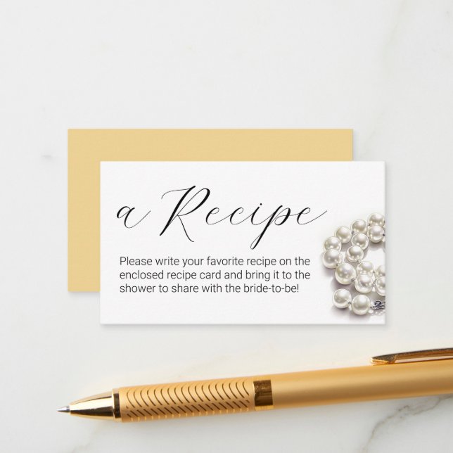 Watercolor Pearls Bridal Shower Share A Recipe   Enclosure Card (Front/Back In Situ)