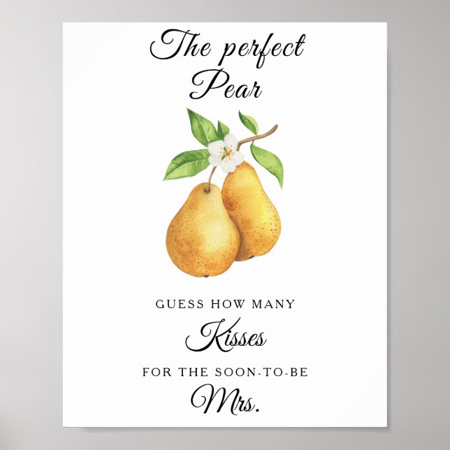 Watercolor pears bridal shower How many kisses Poster (Front)