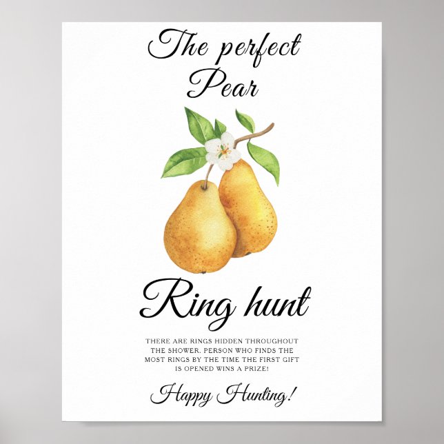 Watercolor pears bridal shower Ring hunt game Poster (Front)