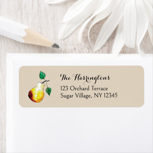 Watercolor Pears Hand-Painted Nature Address (Insitu)
