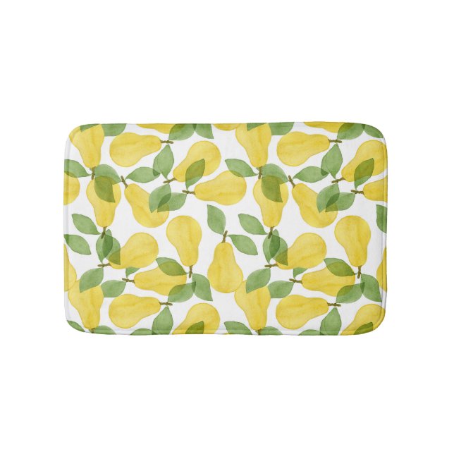Watercolor Pears: Hand Painted Pattern Bath Mat (Front)