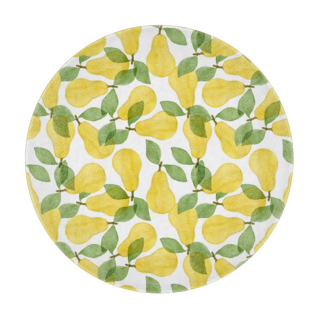Watercolor Pears: Hand Painted Pattern Cutting Board (Front)