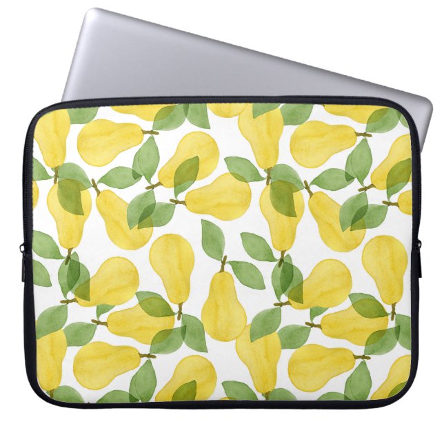 Watercolor Pears: Hand Painted Pattern Laptop Sleeve (Front)