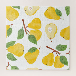 Watercolor Pears Vintage Fruit Pattern Jigsaw Puzzle