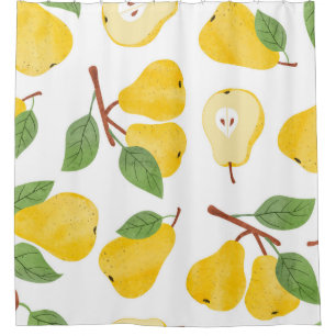 Watercolor Pears Vintage Fruit Pattern Shower Curtain