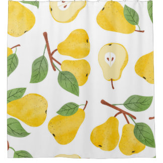 Watercolor Pears Vintage Fruit Pattern Shower Curtain
