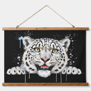 Watercolor Peeking Snow Leopard Hanging Tapestry