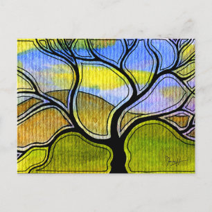 Watercolor Pen and Ink Tree and Mountain Postcard