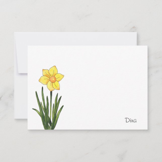 Watercolor, Pen & Ink Daffodil  Note Card (Front)