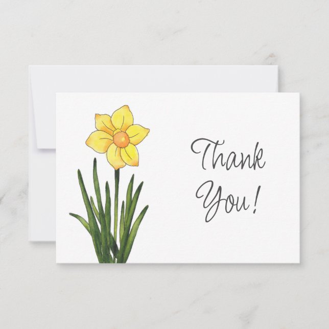 Watercolor, Pen & Ink Daffodil    Thank You Card (Front)