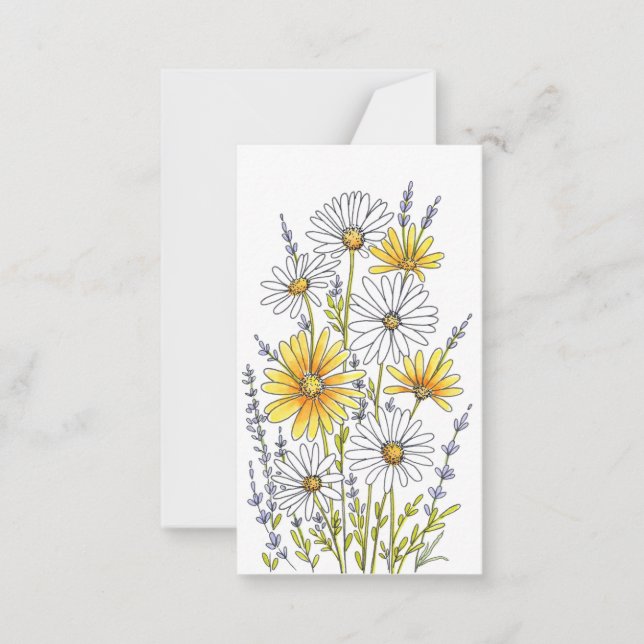 Watercolor, Pen & Ink Daisy Floral Bouquet Card (Front)