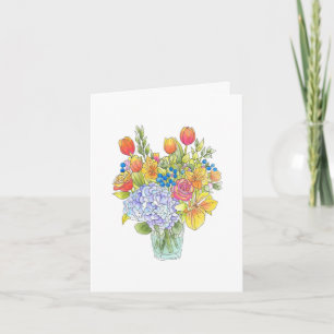 Watercolor, Pen & Ink Floral Bouquet  Note Card